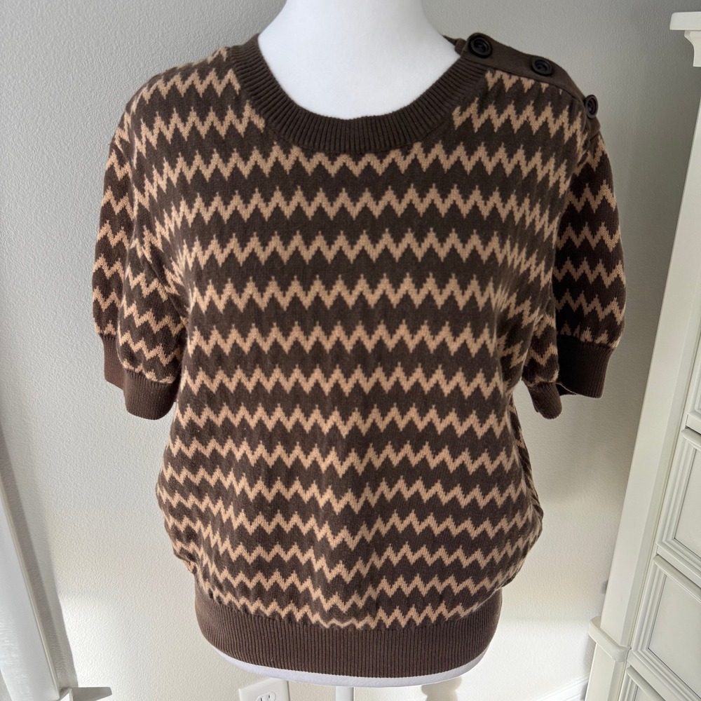 CARLISLE‎ Cashmere Cotton Blend Brown Knit Short Sleeve Sweater Top